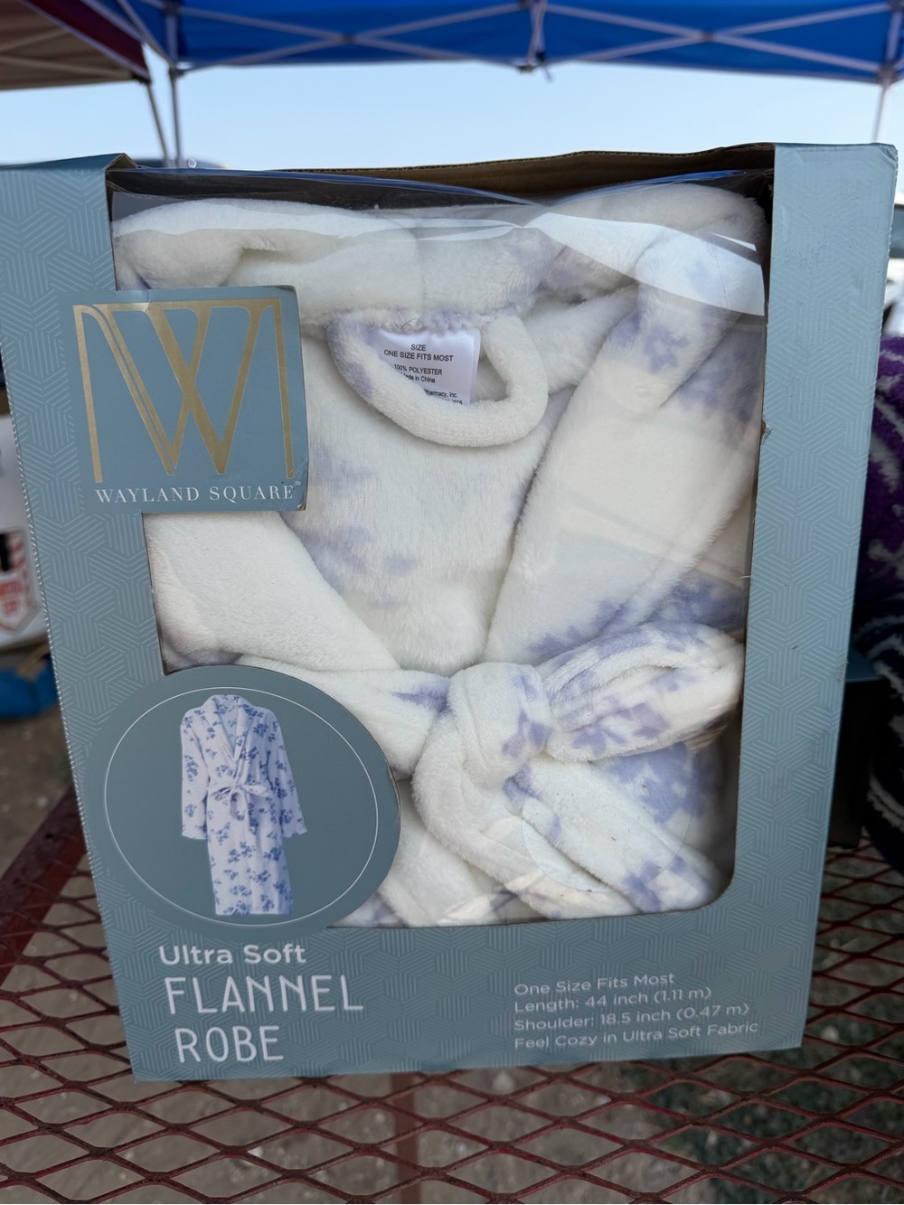 Wayland Square Kids' Ultra Soft Flannel Robe - White with Light Purple Print